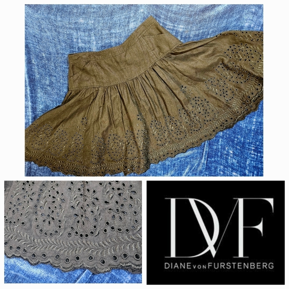 Vintage Y2K Diane vonFurstenberg DVF Black Linen Floral Mini Skirt Medium - Picture 3 of 8
